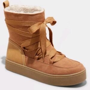 Universal Thread Women's Brigitte Boots Size 7 Brown Tan Suede Snow Warm Ankle